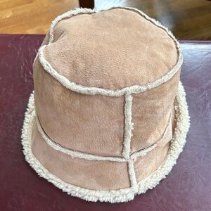 Tan Pigsuede  Bucket Hat with polyester lining.